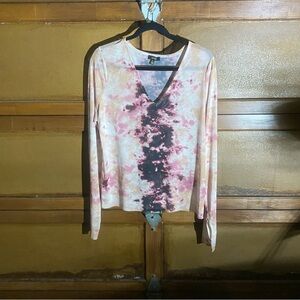 AFRM Pink and Black Tie-Dye V-Neck Blouse